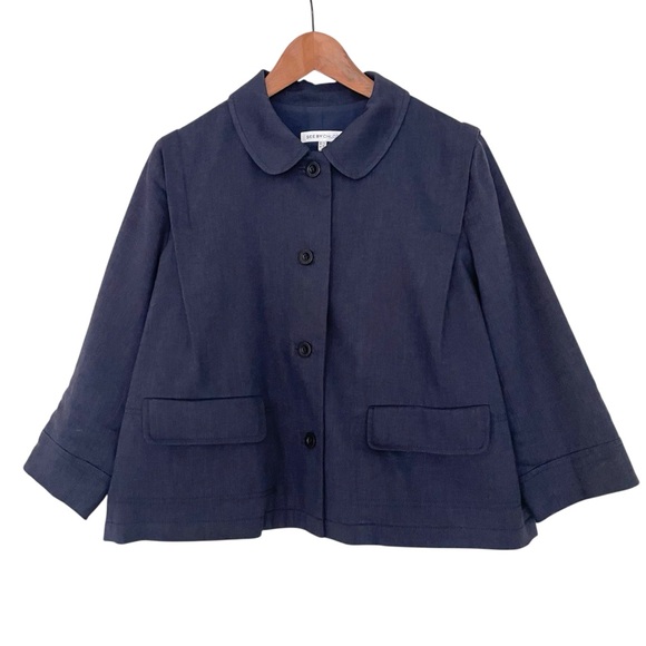 See By Chloe Linen Wool Blazer Boxy Cropped Size 8 Made in Italy Navy Jacket - Picture 2 of 15